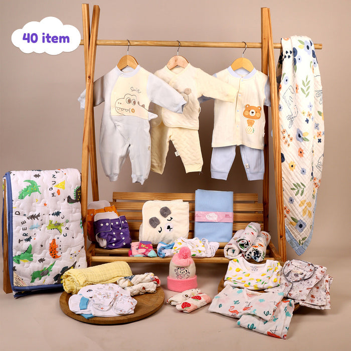 Winter Hospital Kit For Newborn Baby | New Born Baby Essentials Gift Combo | 40 Items | Mixed Design
