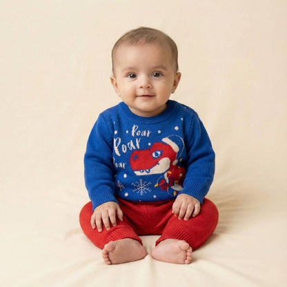 Winter Warm Woollen Full Sleeve Sweater For Baby | Dinosaur | Blue | Pack of 1