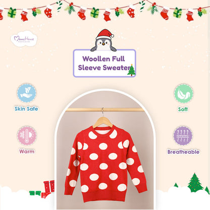 Winter Warm Woollen Full Sleeve Sweater For Baby | Red Dot | Pack of 1
